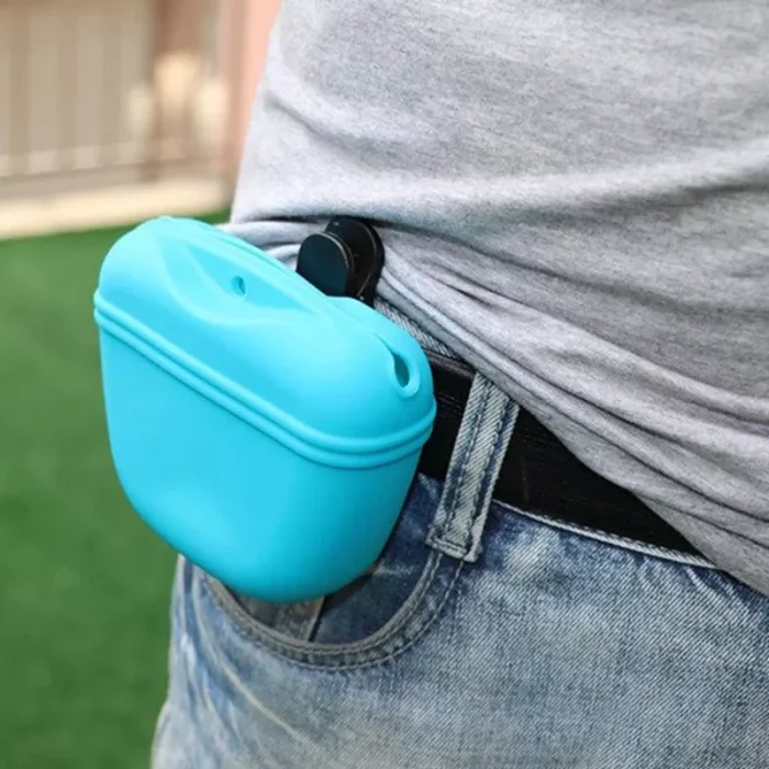 A compact, blue plastic 10081-f2b258.webp clips securely to the waistband of your jeans, making it perfect for dog training.