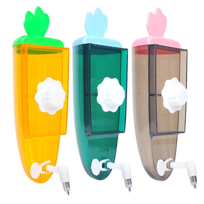 Three wall-mounted liquid dispensers in yellow, green, and brown, each with a white control knob and leaf-shaped lid, designed to double as a stylish pet water dispenser (Product Name: 10899-974039.jpg).