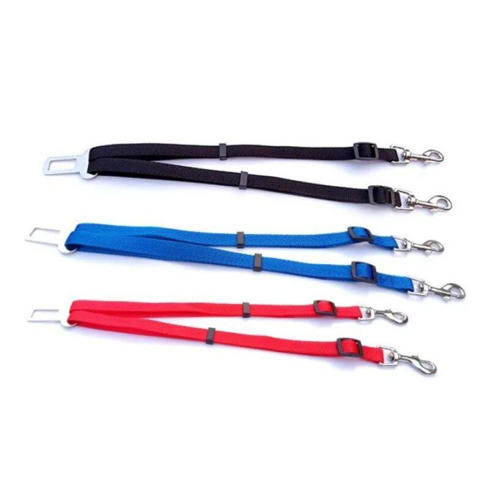 Three 10926-8d98a4.jpg in black, blue, and red, each featuring a metal seatbelt clip at one end and a clasp at the other.