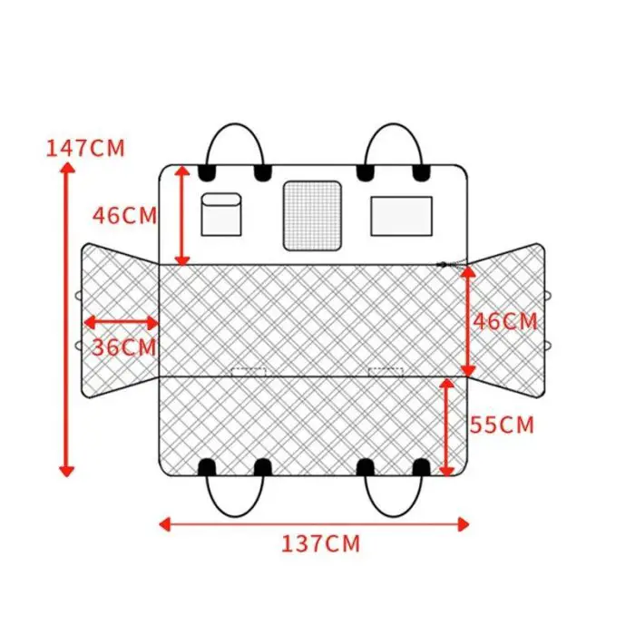 Diagram of a 10988-ef5234.jpg with dimensions marked. The length and width are 147 cm and 137 cm, respectively. Additional measurements of 46 cm, 36 cm, and 55 cm for various sections are shown.