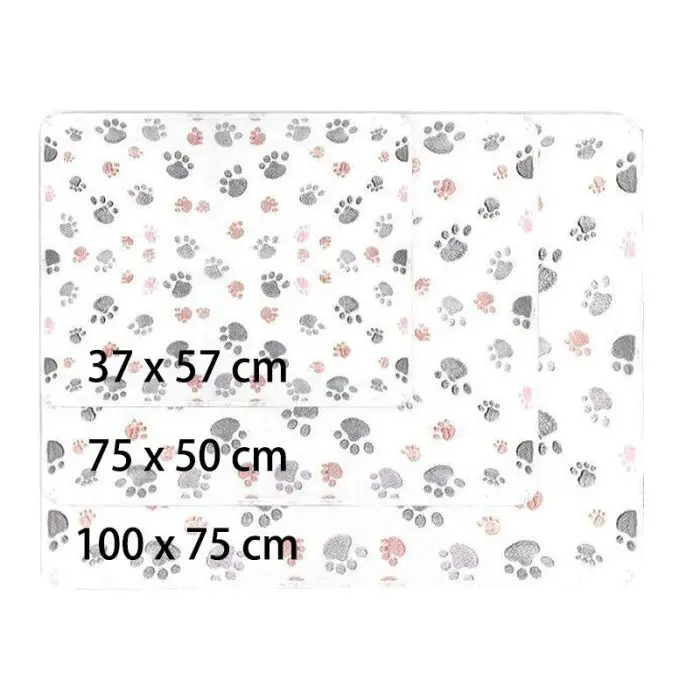 Three rectangular mats with paw print patterns, resembling cozy blankets, are each labeled with dimensions: 37 x 57 cm, 75 x 50 cm, and 100 x 75 cm. The product name for these mats is 11395-c41f9e.jpg.