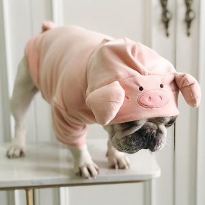 Adorable Pig Head Hoodie Jumpsuit for French Bulldogs – Plush Dog Costume