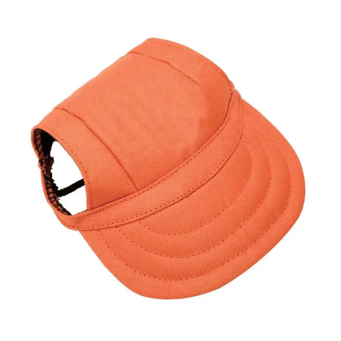 An orange cap for pets featuring a visor and an adjustable strap (Product Name: 12318-53d9ee.jpg).