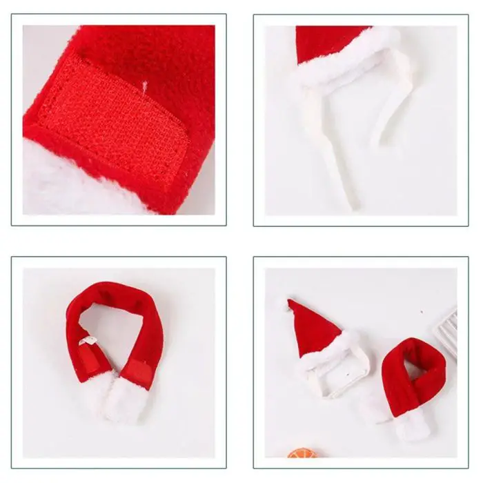 Based on the product data, here is the rewritten sentence:
"The product 12324-b49ad6.jpg features four images of a festive pet costume that includes a charming Santa hat with white trim and a coordinating red scarf accented in white, complete with a convenient snap closure.