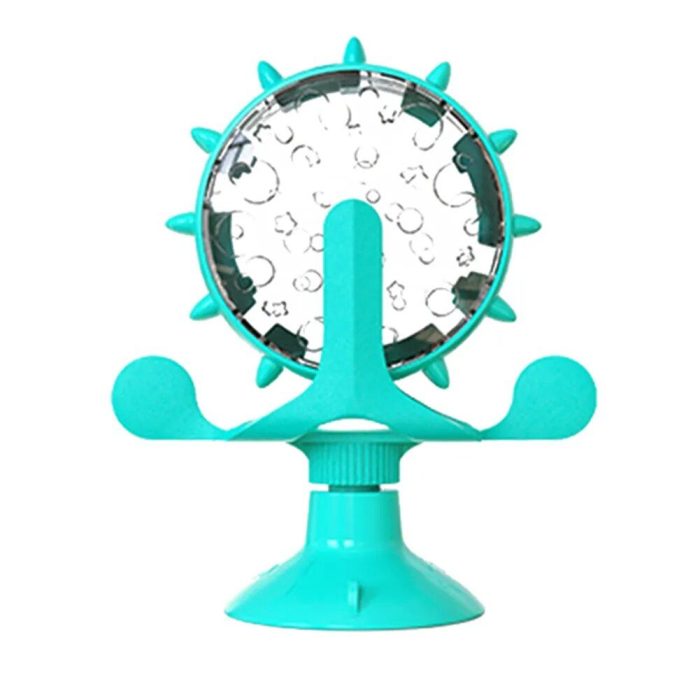 The product is a turquoise suction-cup baby toy, resembling a cat turntable toy, featuring a circular, clear spinning top with black and white patterns and flexible arms for gripping, identified as 12819-9f0b65.jpg.