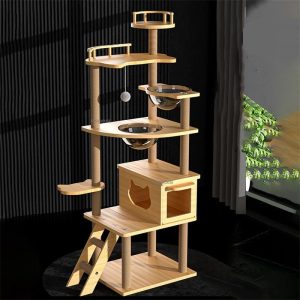 Luxury 5-Tier Wooden Cat Tower - Premium Multi-Level Cat Tree for Ultimate Feline Comfort