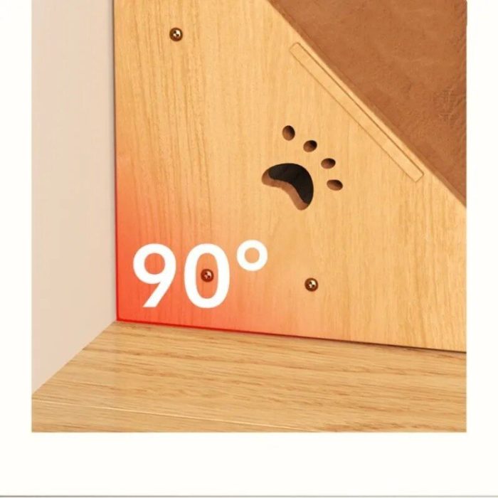 A wooden corner with a 90-degree angle is shown. It has a paw-shaped cutout and a red light highlighting the angle, making it an ideal spot for a 9760-703b58.jpg.