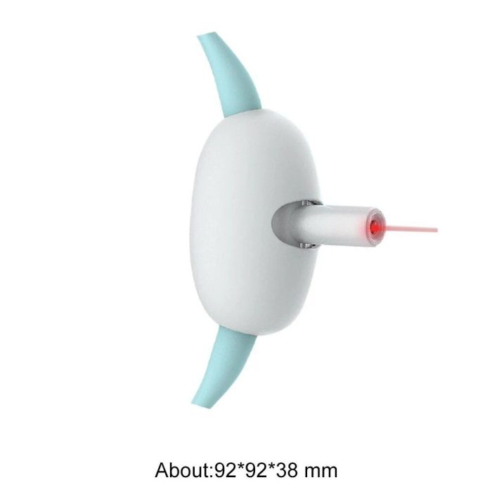 A small, oval-shaped, white device with four teal appendages and a protruding nozzle emitting a red laser beam; perfect as a 9835-4955dc.jpg. Dimensions: approximately 92x92x38 mm and equipped with USB Charging.