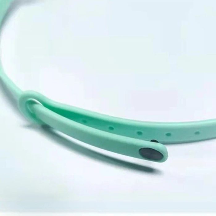 A close-up image of a light green, flexible band with multiple adjustment holes and a metal clasp, resembling the design simplicity of 9835-d82e73.jpg.