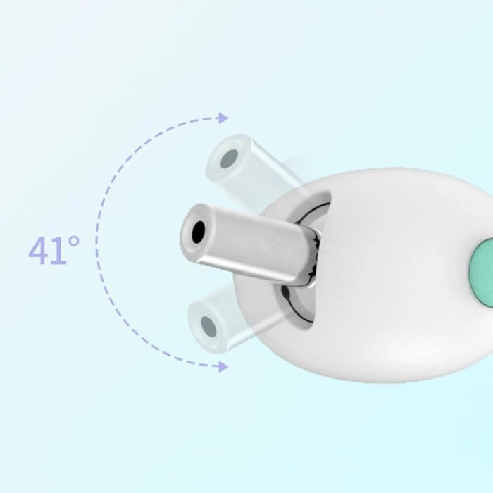 A digitally rendered image of a white device with a cylindrical nozzle rotating to a 41° angle, indicated by an overlay of arrows showing the movement direction—perfect for 9835-e35a31.jpg with convenient USB charging.