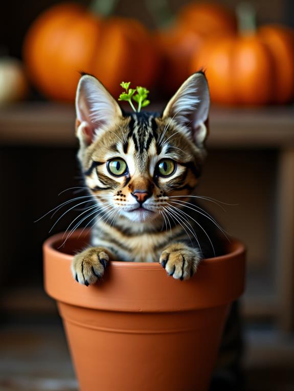 cat in flower pot