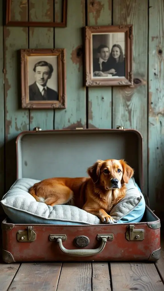 repurposed luggage pet bed